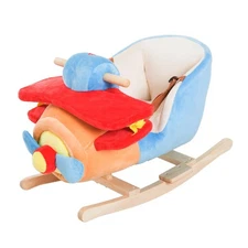 Kids Rocking Horse Plane Toy – Plush Wooden Ride-On with Lullaby, Secure Seat