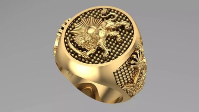 Imperial Lion & Sun Ring,Majestic -Pahlavi-Dynasty-Persia-Persian-Ring,lion Ring