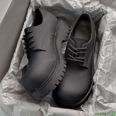 Men Round Toe Lace Up Faux Leather Formal Dress Business Derby Shoes Thick Soled