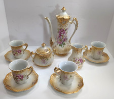 13 Pc Antique R.S. Germany/ Prussia Tea/Coffee Set Magenta Floral Heavy Gold