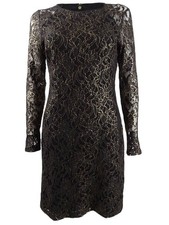 Tommy Hilfiger Women's Metallic Lace A-Line Dress (10, Black/Gold)