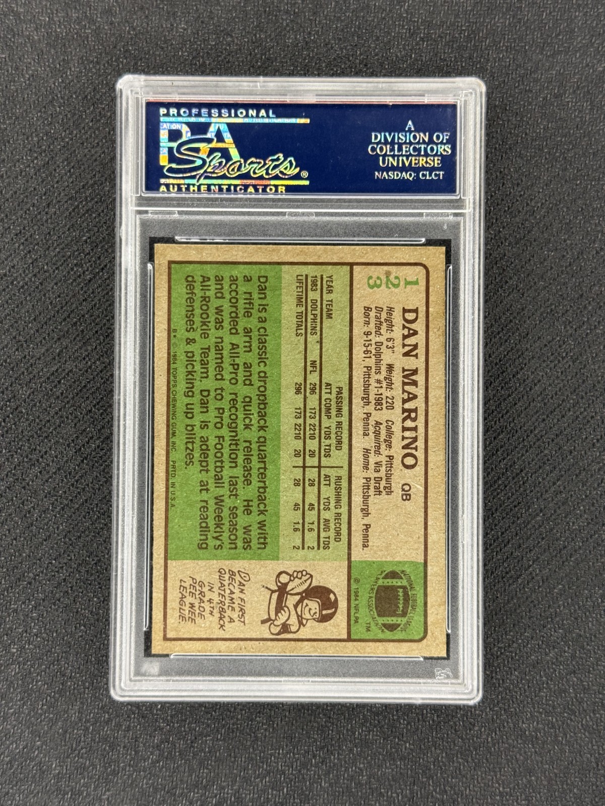 DAN MARINO 1984 Topps #123 Rookie RC PSA 9 Dolphins HOF view 2