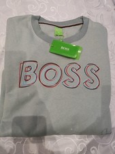 Hugo Boss Sweatshirt Men's Grey Logo Crew Neck Cotton Jumper New With Tags