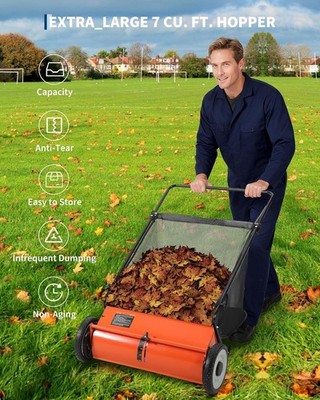 Manual Yard Sweeper for Leaves, Grass, Debris, Adjustable Height & Eco-Friendly