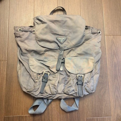 Authentic Prada Nylon Backpack Gray 14-Inch Unisex Casual Travel Bag