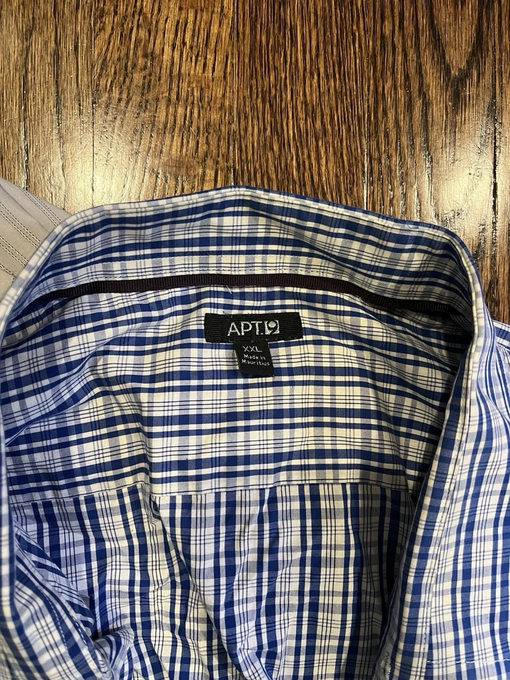 Lote de 2 camisas de vestir para hombre - APT.9 XXL azul a cuadros y Bellino XXL a rayas Foto 3 de 4