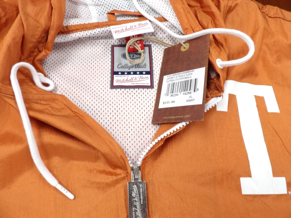 CHAQUETA CORTAVIENTOS CON CAPUCHA NUEVA CON ETIQUETAS MITCHELL & NESS NCAA TEXAS LONGHORNS TALLA XL Foto 4 de 4