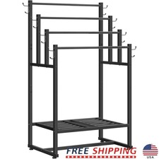 Towel Ladder Rack W/ Adjustable Hooks Metal Bath Storage Organizer Free Standing