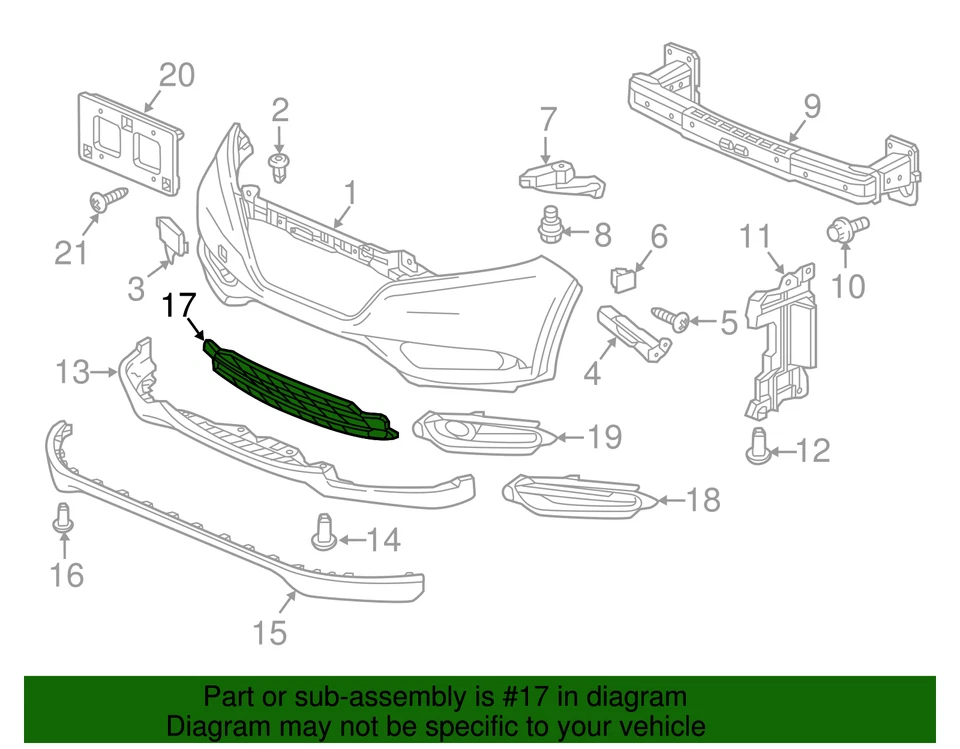 Parachoques delantero genuino Honda HR-V 2016-2018 - parrilla (inferior) 71103-T7J-H00 Foto 2 de 3