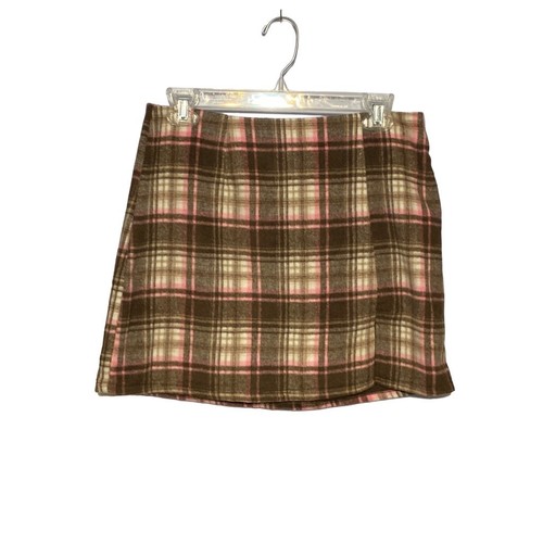 Forever 21 Plaid Mini Women's Large Brown Pink White Preppy Academia School Girl - Picture 1 of 11