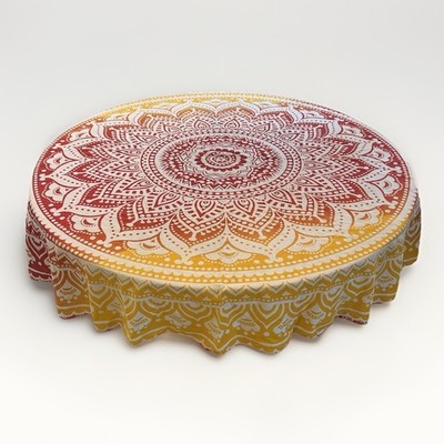 Mandala Print Round Tablecloth 66  Orange Red Ombré Boho Picnic Beach Meditation