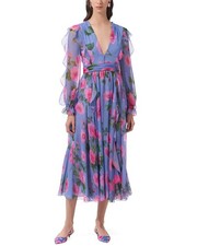 Carolina Herrera Deep V Ruffled Silk Midi Dress Women's