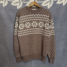 Vintage 70/80s Snowdrift Snowflake Acrylic Sweater Large Brown Beige