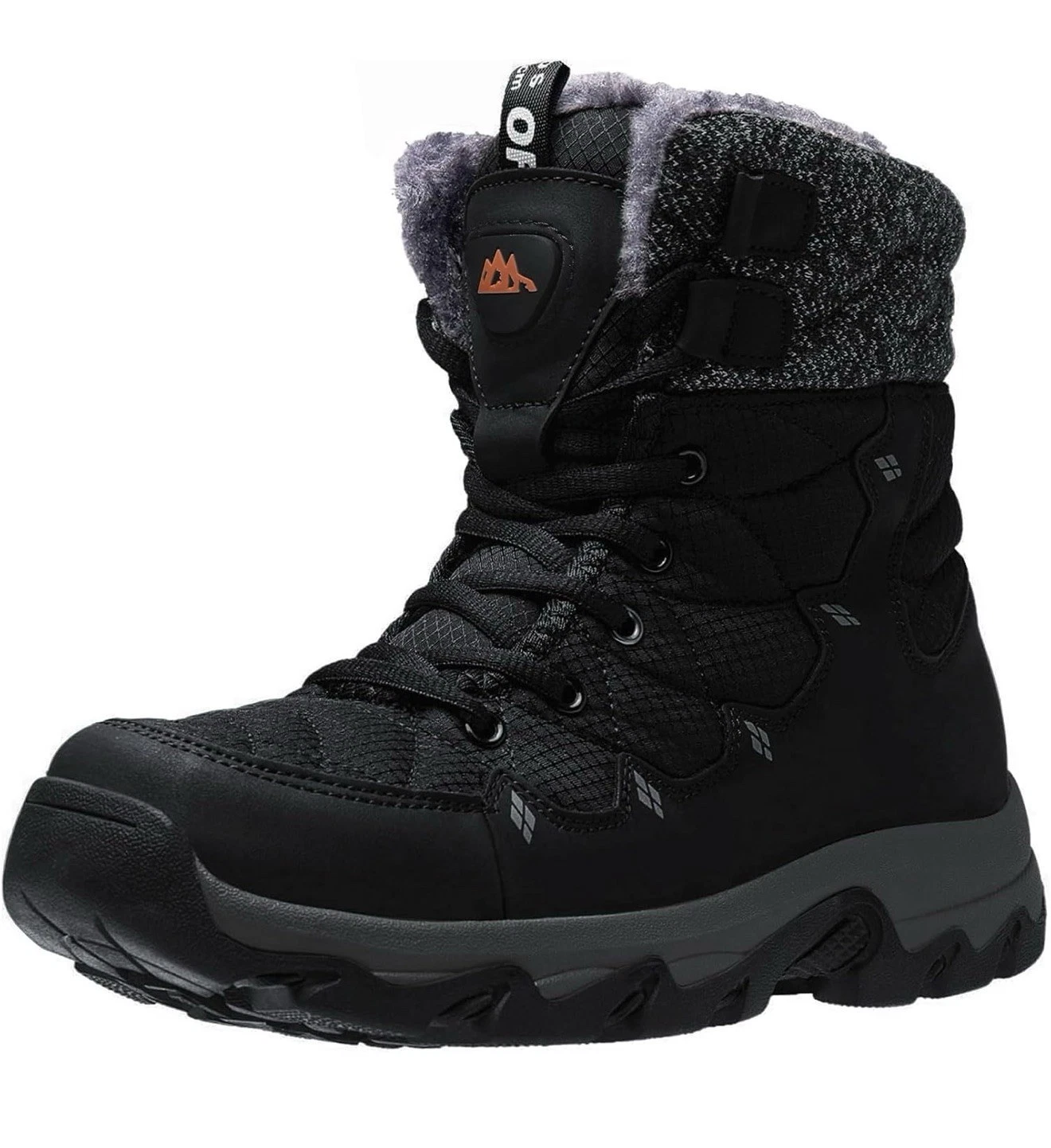 Men's Size 10 Winter Snow Boots Water Resistant Non Slip Outdoor Black Faux Fur