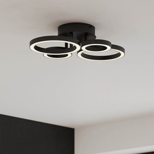 Image of LED Ceiling Light Circular Matt Black 4 Way Flush Plate Dimmable Warm White