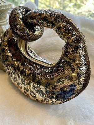 JW PEI Abacus Metallic Gold/Black Leopard Animal Print Sequin bag