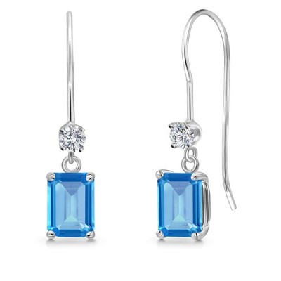 14K White Gold Swiss Blue Topaz and Lab Grown Diamond Earrings for Women | 1.53