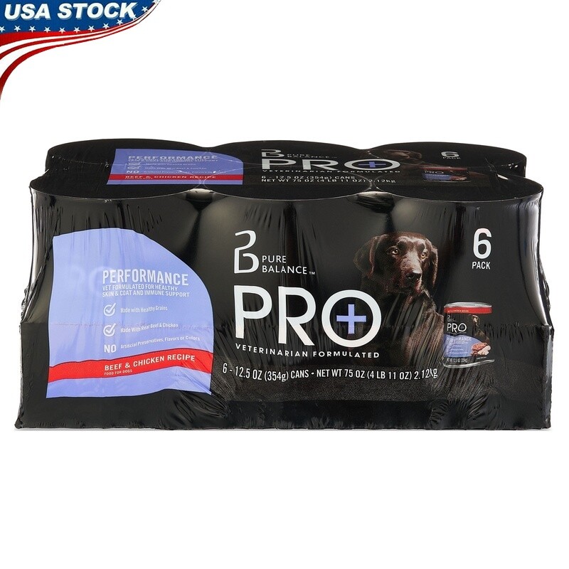Beef Chicken Wet Dog Food 6 Pack 12.5oz Cans Performance Healthy Grains New US