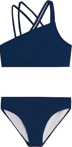 Kanu Surf Girls' Julia UPF 50+ Beach Sport Angle Bikini, Solid Navy, Size 12 - Picture 3 of 4