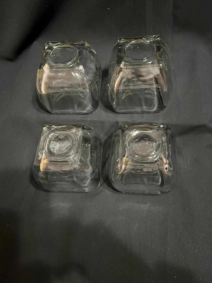 复古 4 件套 Libbey 透明玻璃有动弯曲锥形方形碗厚 — 第 4/4 张图片