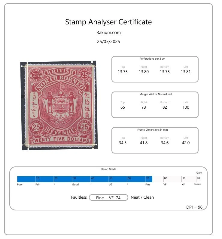 British North Borneo Stamps 1894 $25 carmine vermillion colour trial mint hinged - Image 3 of 4