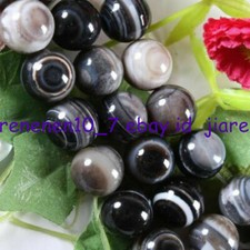 Natural 10mm Black Stripe Agate Onyx Gemstone Round Loose Beads 15in AAA Z1567