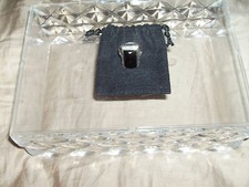 Silver Ladies Vintage Large Faceted Oblong Black Onyx Ring Sz 9.75