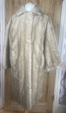 Tissavel Of France Women Coat Uk16 Brown Beige Simulated Fur Vintage 60s