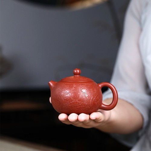 Full Handmade Tea Pot Dragon Carved Embossed Marked Xishi Pot Real Yixing Zisha - Picture 6 of 10
