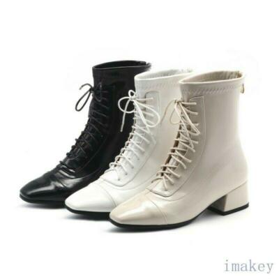 formal dress boots womens Women's Lace Up Ankle Boots Pointed Toe Block Mid Heel Formal Dress Shoes