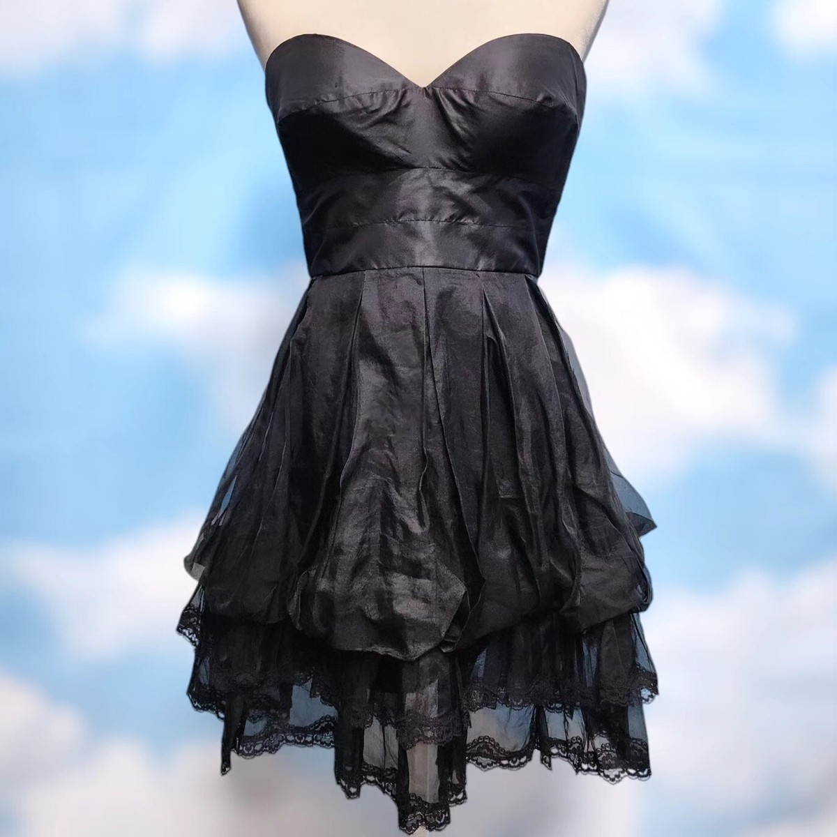 Vintage y2K Bebe Black Emo Goth Formal Dress w/ lace organza - xs