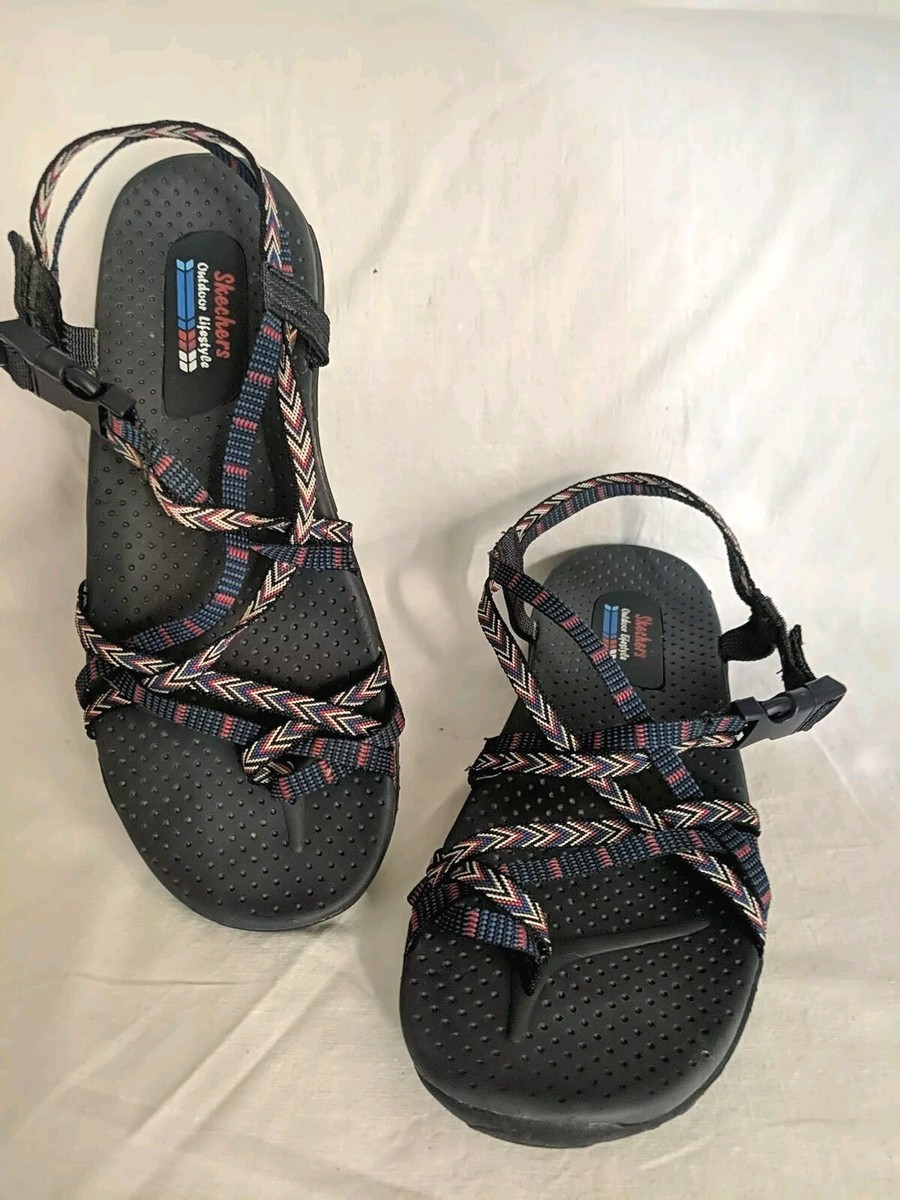 Skechers Reggae Trail Grazer Sandal Navy Grey Women Sz