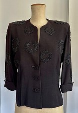 Vintage 1940s Evening Jacket Glass Bead Wreaths Black Crepe