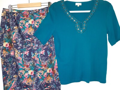 Oasis ladies skirt 16 CC top M exotic birds plants Summer style