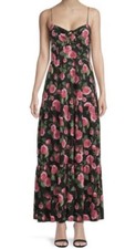 204 New Alice and Olivia Chantay Tiered Sleeveless Maxi Dress Black Multi 6 $495