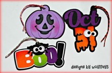 CRAFTECAFE HALLOWEEN TAG paper pieces premade scrapbook page die cut WOLFFEY5
