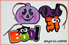 CRAFTECAFE HALLOWEEN TAG paper pieces  premade scrapbook page die cut WOLFFEY5