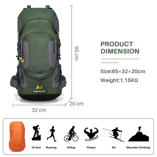 Wasserdichter Rucksack 60L großes Fassungsvermögen Tornister Tasche für Camping Wandern Reisen - Bild 16 von 56