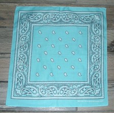 Turquoise BANDANA  White Paisley with Dark Brown Accents 50 Cotton, 50 Poly