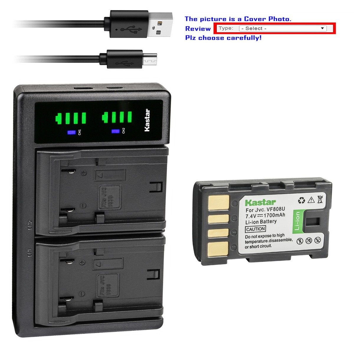 Battery Charger For JVC GR-DVL500U, GR-DVL505U, GR-DVL510U, GR-DVL520U Camcorder