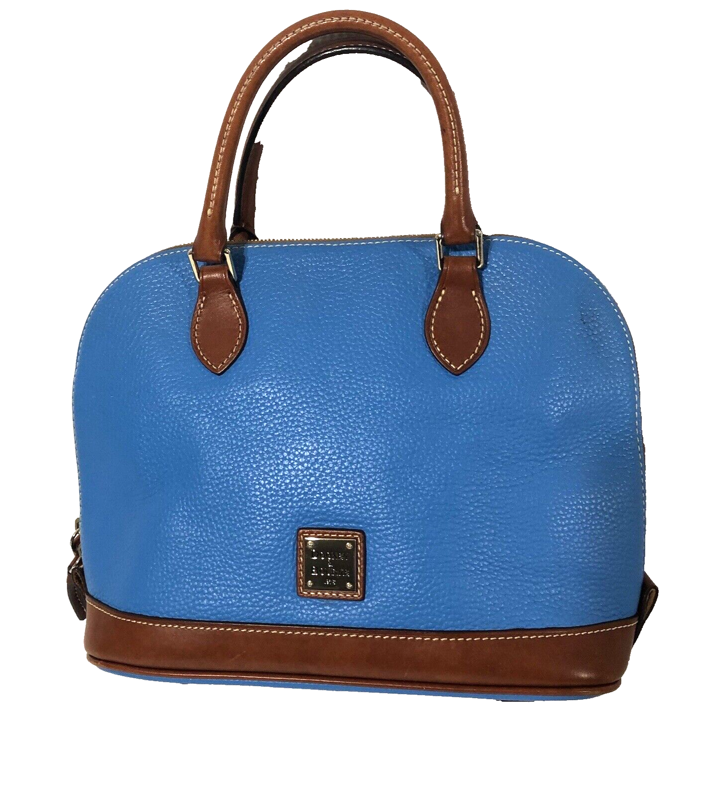 Dooney & Bourke Blue Pebble Grain Leather Zip Dome Satchel  