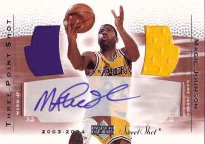 2003-04 Upper Deck Sweet Shot MAGIC JOHNSON Auto Jersey Three Point Shot #d 32