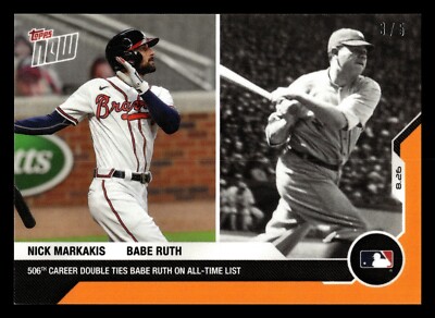 2020 Topps Now Orange Parallel /5 #163 Nick Markakis Babe Ruth Braves Yankees