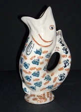 Spongeware Figural Stoneware Fish Pitcher Robinson Clay Products Co. RCPC Ohio