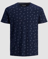  35 Jack  Jones Mens Blue Short-Sleeve Crewneck Tristan Printed T-Shirt Size XL