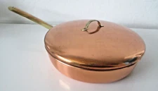 Copper-clad Stainless Lidded Sauté Crepe 9" Skillet Brass Handle Korea Vtg AZ2