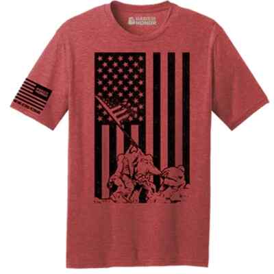 Rags of Honor Red Heather Americana T-shirt with our Iwo Jima Flag Graphic L