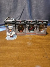 VTG Christmas JASCO CARING CRITTER CHIMERS 4 Bisque Porcelain Bell Ornaments