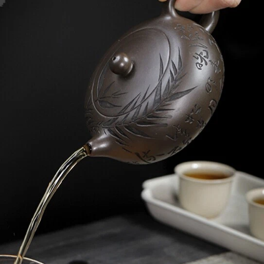 Olla maestra de arcilla púrpura china tallada a mano original Ore Real Yixing Zisha Foto 2 de 4