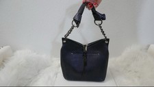 Jimmy Choo navy shiny  Pebbled Leather Chain Shoulder Bag Silver Hardware Zip